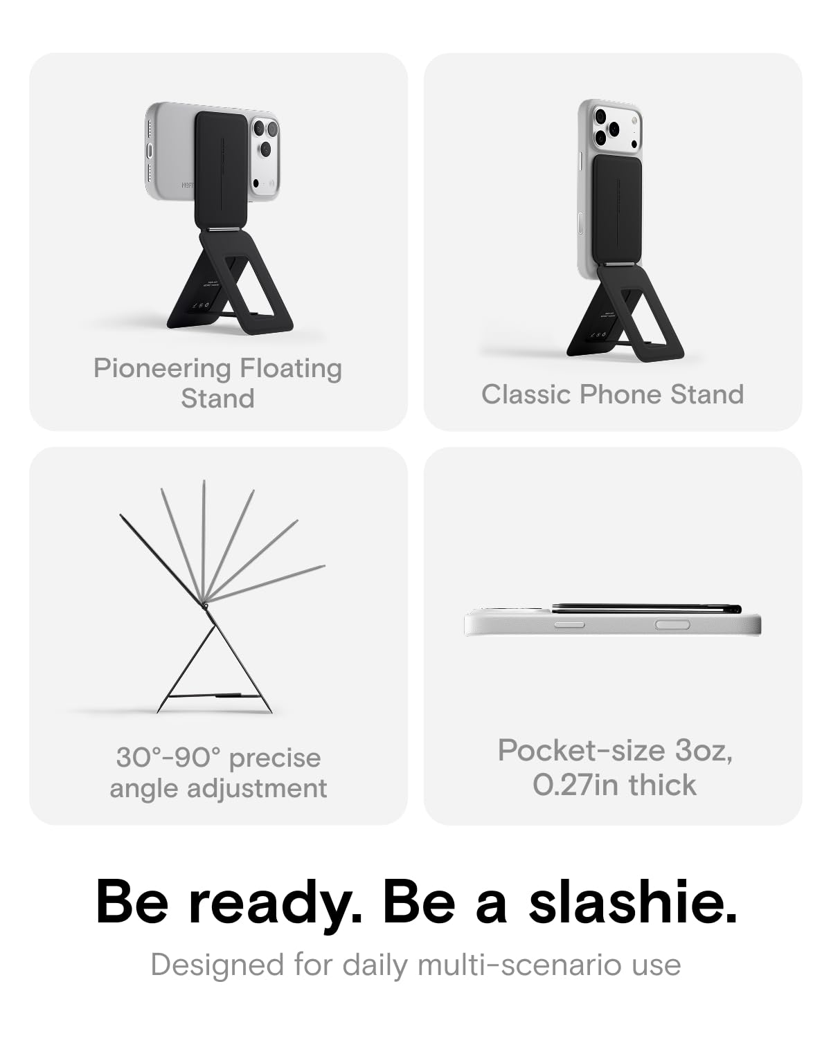 MOFT Phone Tripod Stand Selfie Stick for iPhone, Multi-Angles iPhone Stand, Lightweight & Portable Phone Holder, Strong Magnets, MOVAS Vegan Leather