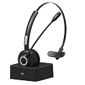 Wireless Headset,Trucker Bluetooth Headset with Mic,Noise Cancelling On Ear Bluetooth Headphones with Charging Base,Talk in Clarity Pro for Office
