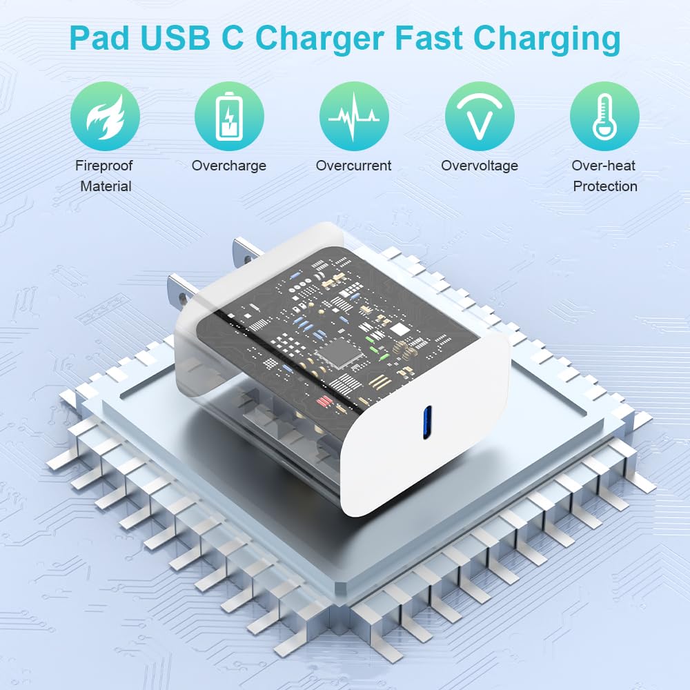 iPhone Charger, 2 Pack PD 20W Adapter Wall Fast Charger with 6&10ft White USB C Cable Compatible with iPhone17 16/15/iPad