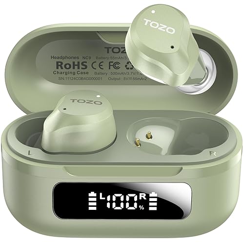 TOZO NC9 Hybrid Active Noise Cancelling Wireless Earbuds, 6 Mics ENC Clear Call, IPX8 Waterproof, in Ear Bluetooth 5.3 Headphones Stereo Bass Ear Buds