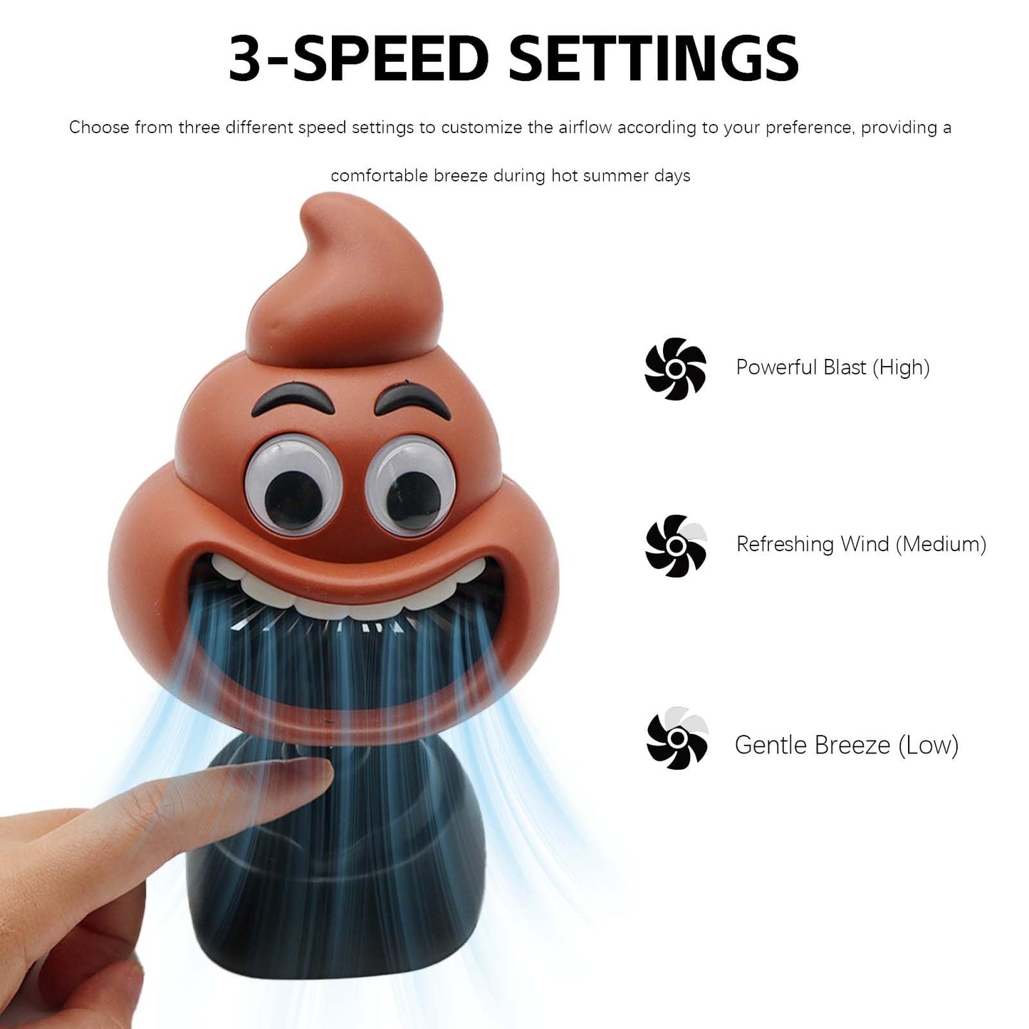 NWIUREN Cute Cartoon Portable Handheld Fan - Funny Poop Design, 3-Speed, USB Rechargeable, Lightweight Mini Fan for Summer, Travel, and Makeup (Brown)