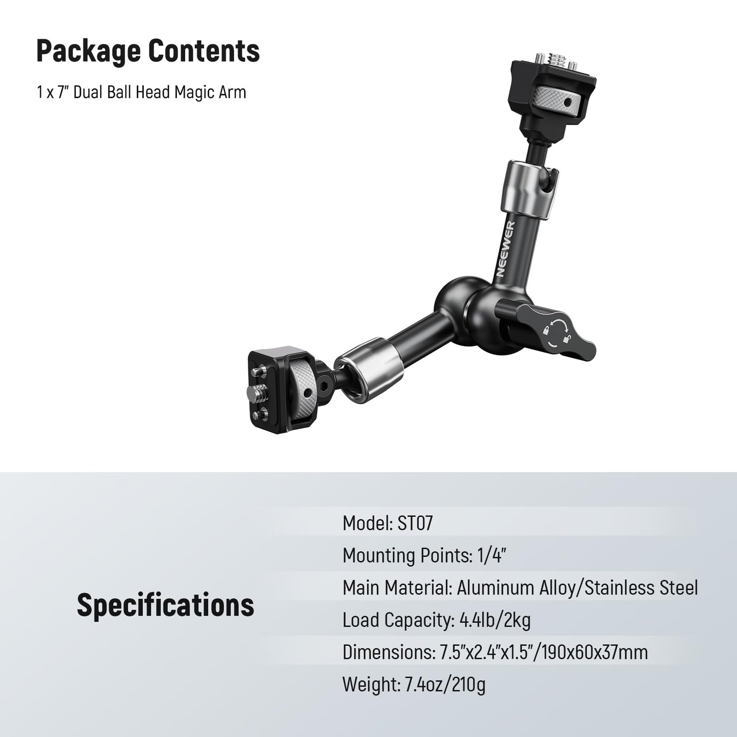 NEEWER 7" Articulating Magic Arm with 360° Ball Heads & Locating Pins for ARRI, Camera Monitor Mount with 1/4" Screws for DSLR Action Camera Monitor
