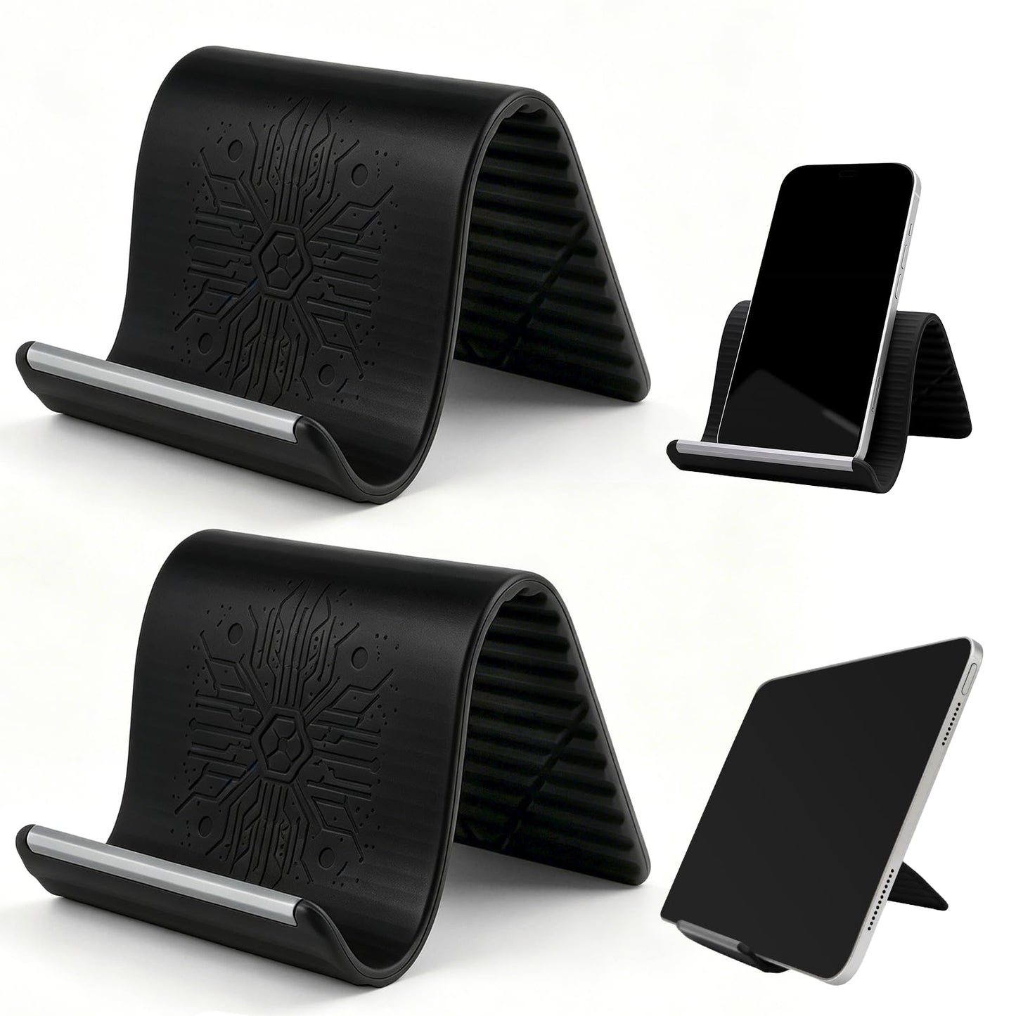 SINSETU 2 Pack Adjustable Foldable Silicone Phone Stand, Universal Bendable Cell Phone Tablet Holder, Portable Anti-Slip Desk Bed Phone Mount