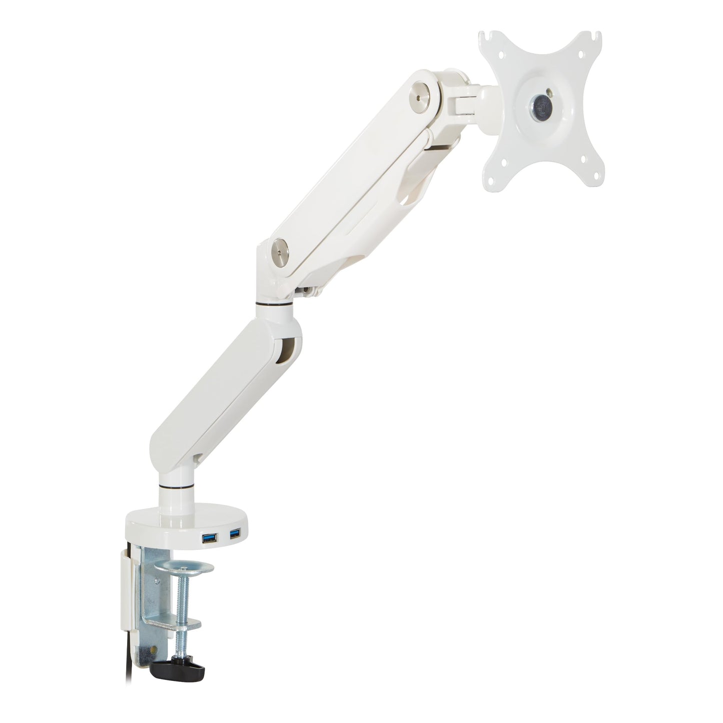 Office Star Ascend II Single Monitor Arms with Dual USB 3.0 Ports, 3-Point Rotation and VESA Mounting Bracket for 17-inch to 30-inch Monitors, White