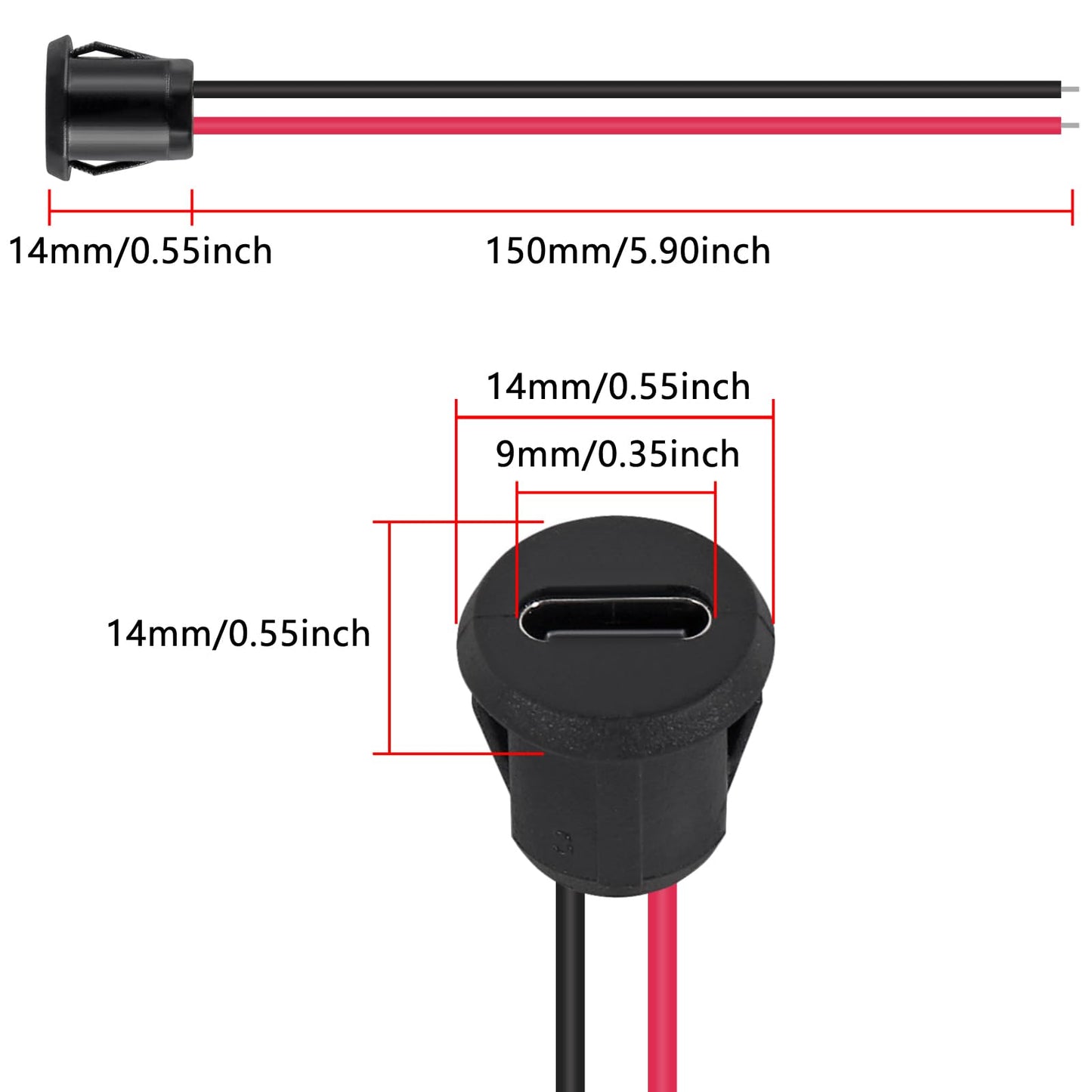 Coliao 20pcs Type-C Female Chassis 2 Pin Direct Crimp USB Female Chassis C Connector Waterproof Jack Female Charging Port 3A USB-C Charger Plug, Black