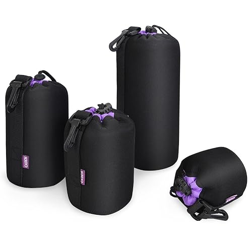 CADeN Lens Pouch Set 4 Pack Replacement Compatible for Canon, Nikon, Sony, Pentax, Olympus (Small, Medium, Large, X Large) Camera Lens Case Bag Thick