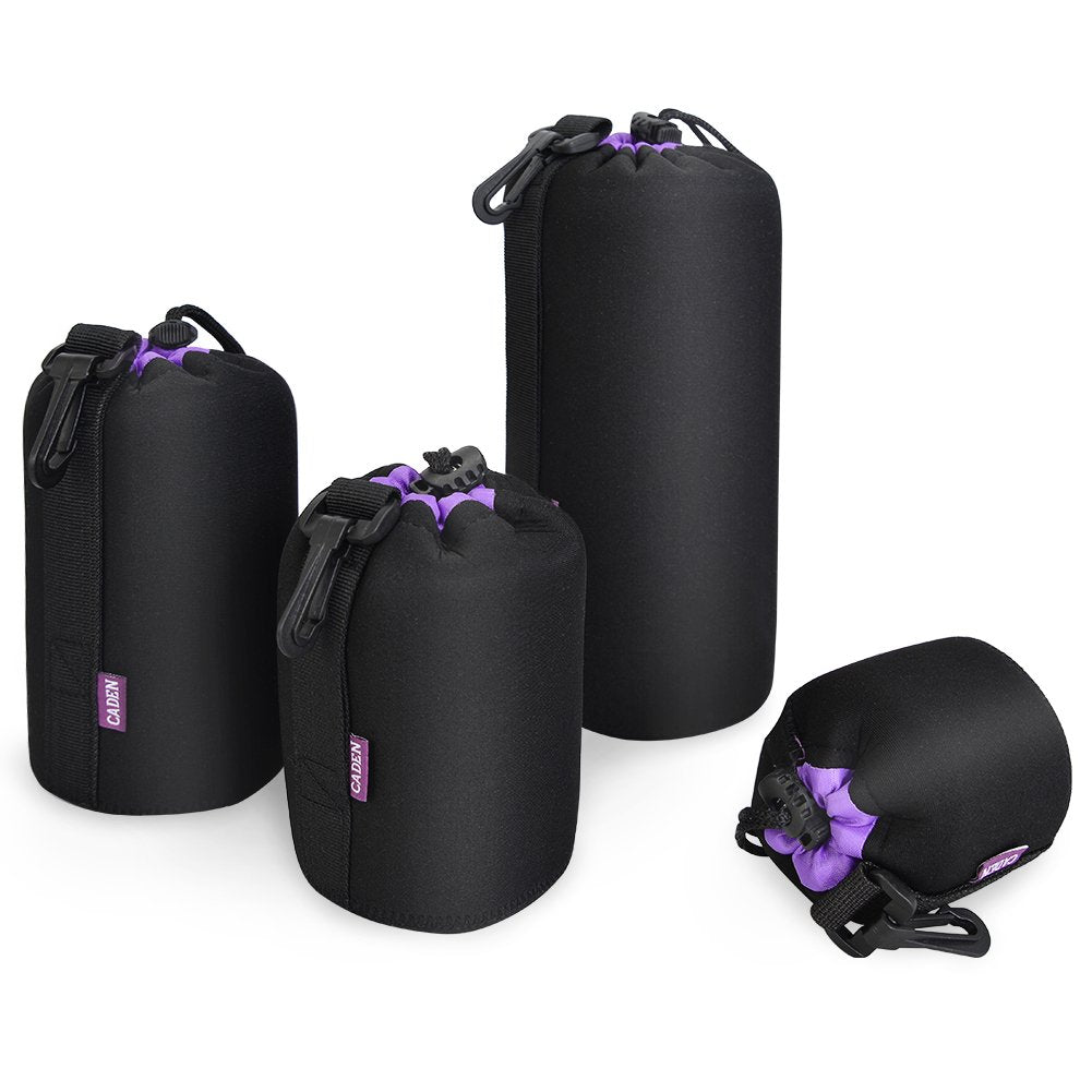CADeN Lens Pouch Set 4 Pack Replacement Compatible for Canon, Nikon, Sony, Pentax, Olympus (Small, Medium, Large, X Large) Camera Lens Case Bag Thick