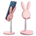 OATSBASF Cute Bunny Phone Stand, Adjustable Pink Cell Phone Holder for Desk, Weighted Base Kawaii Desk Accessories, Aesthetic Room Decor Gift