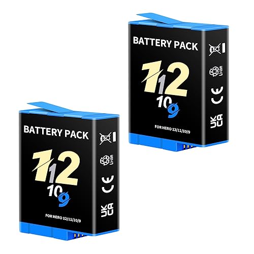 SUGUBU 2 Pack for Hero 12 11 10 9 Black Camera Battery, Compatible with Hero 12/11/10/9 Official Action Cameras Batteries Rechargeable Replacement