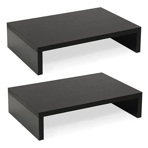 TEAMIX Wood Monitor Stand Riser-2 Pack, 2 Tier Adjustable Monitor Stand Dual Monitor Riser for 2 Monitors/Laptop/PC Black Computer Stand for Desk