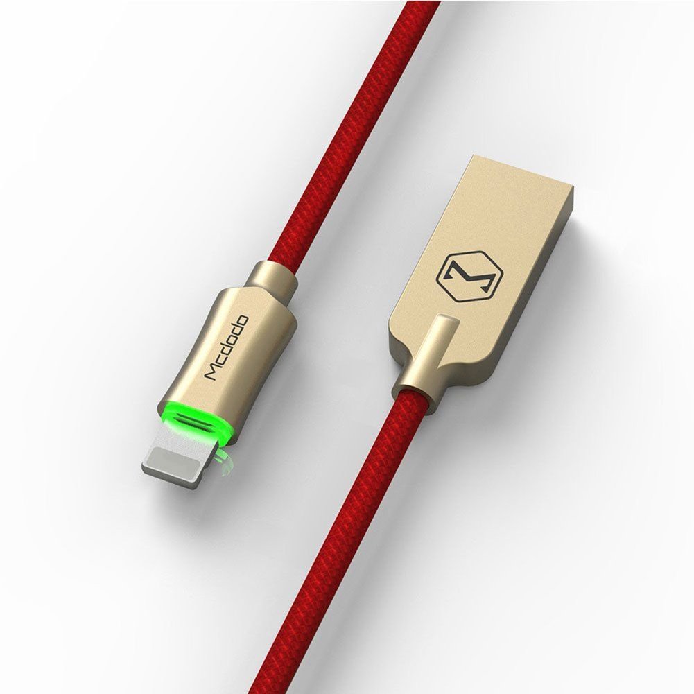 mcdodo Smart LED Auto Disconnect Nylon Braided Sync Charge USB Data 4FT/1.2M Cable Compatible iPhone/iPad Pro/Air,iPad mini,iPod (Red 4FT)