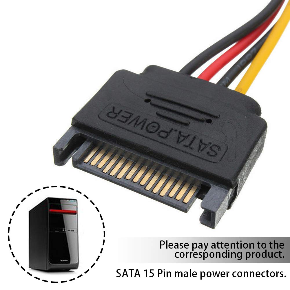 Blacell 6" SATA 15-Pin Male to Dual 4-Pin Molex Female Y Splitter, 308977