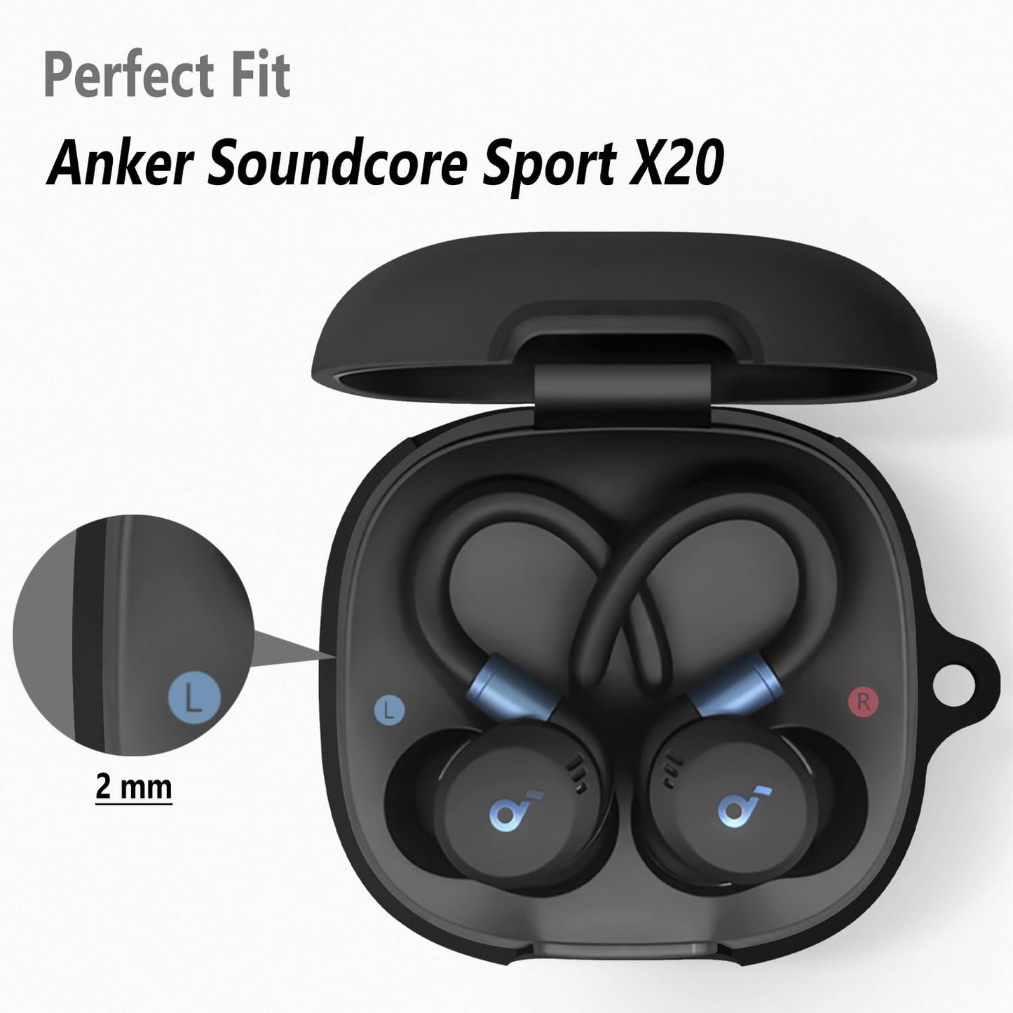 Geiomoo Silicone Case for Anker Soundcore Sport X20, Protective Cover with Carabiner (Black)
