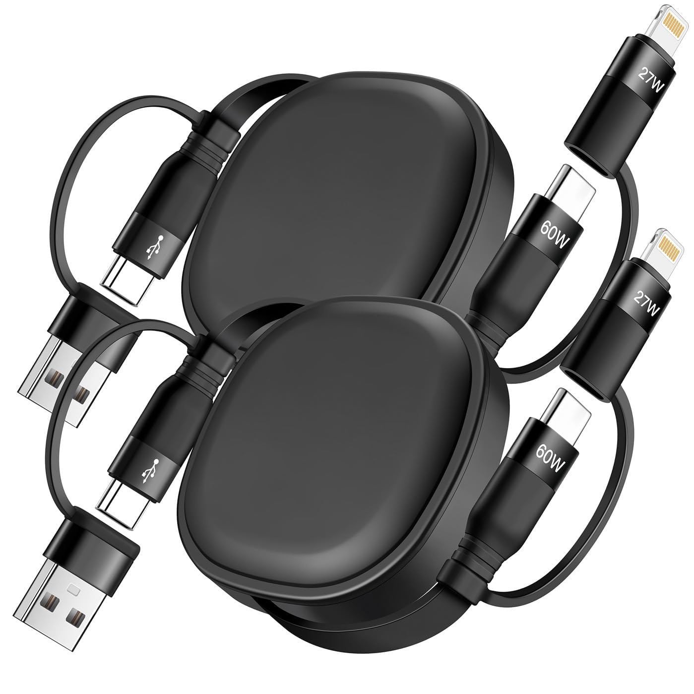 Multi Charging Cable, 2Pack 5 in 1 Retractable Lightning Charger Cable 60W USB C to USB C Fast Charging,Multiple USBC Cord Multi Car Charger