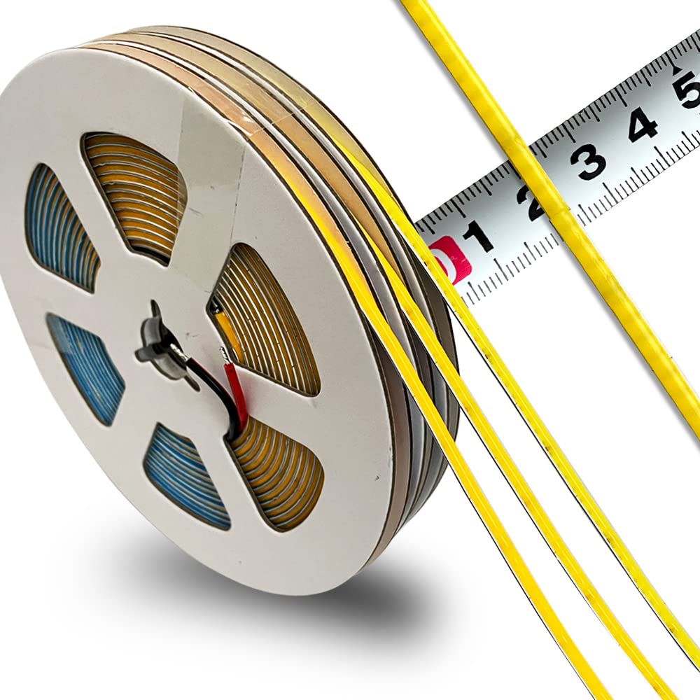 New DC 12V/24V 3MM Thin PCB Premium High Brightness COB LED Strip Flexible High Density Chips CRI 90+ UHB Warm Natural White Light 5M (DC 12V, Warm