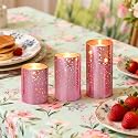 Pink Flameless LED Candles with Remote - Mercury Crackle Glass, Real Wax, Warm White Flicker, 500+ Hrs, Spring & Summer Decor for Women, Mother's Day