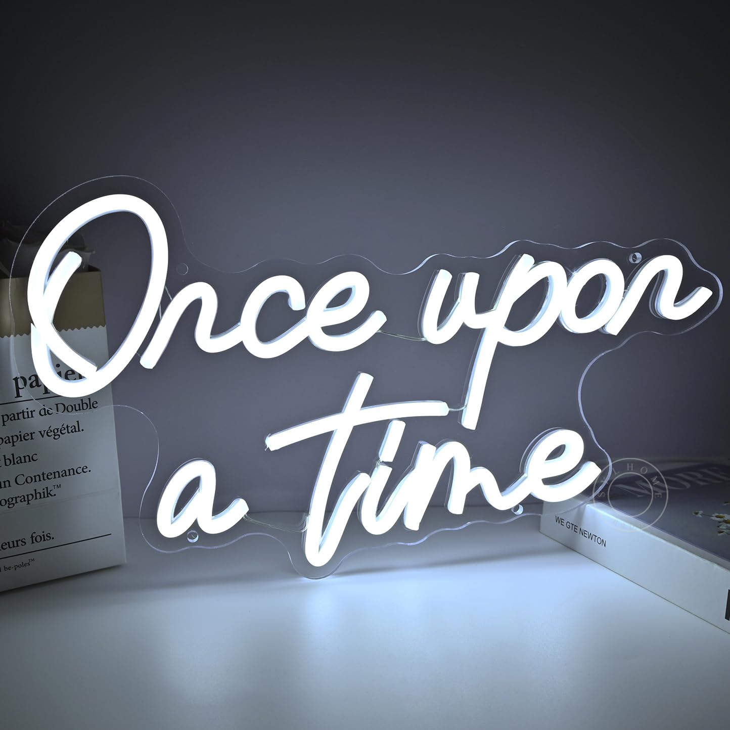 SYLHOME Once Upon A Time LED Neon Light Sign Home Bedroom Kids Room Nursery Wall Decor Sign Words Art Wedding Birthday Bookshelf Decor 5V USB
