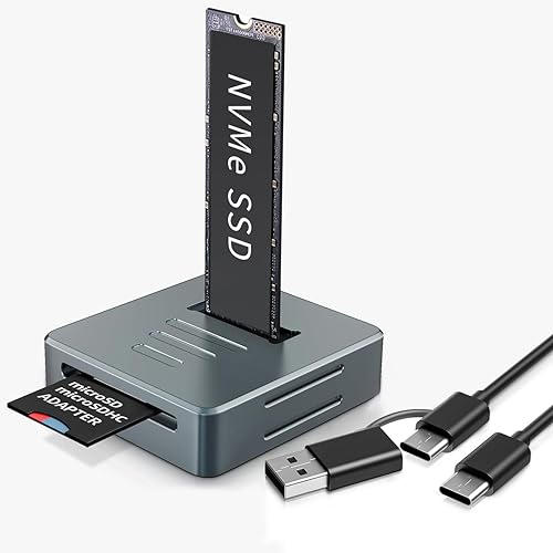 M.2 NVMe to USB Reader Adapter, 10Gbps NVMe Dock, USB 3.2 PCIe NVMe Enclosure for NVMe SSD & SD Card