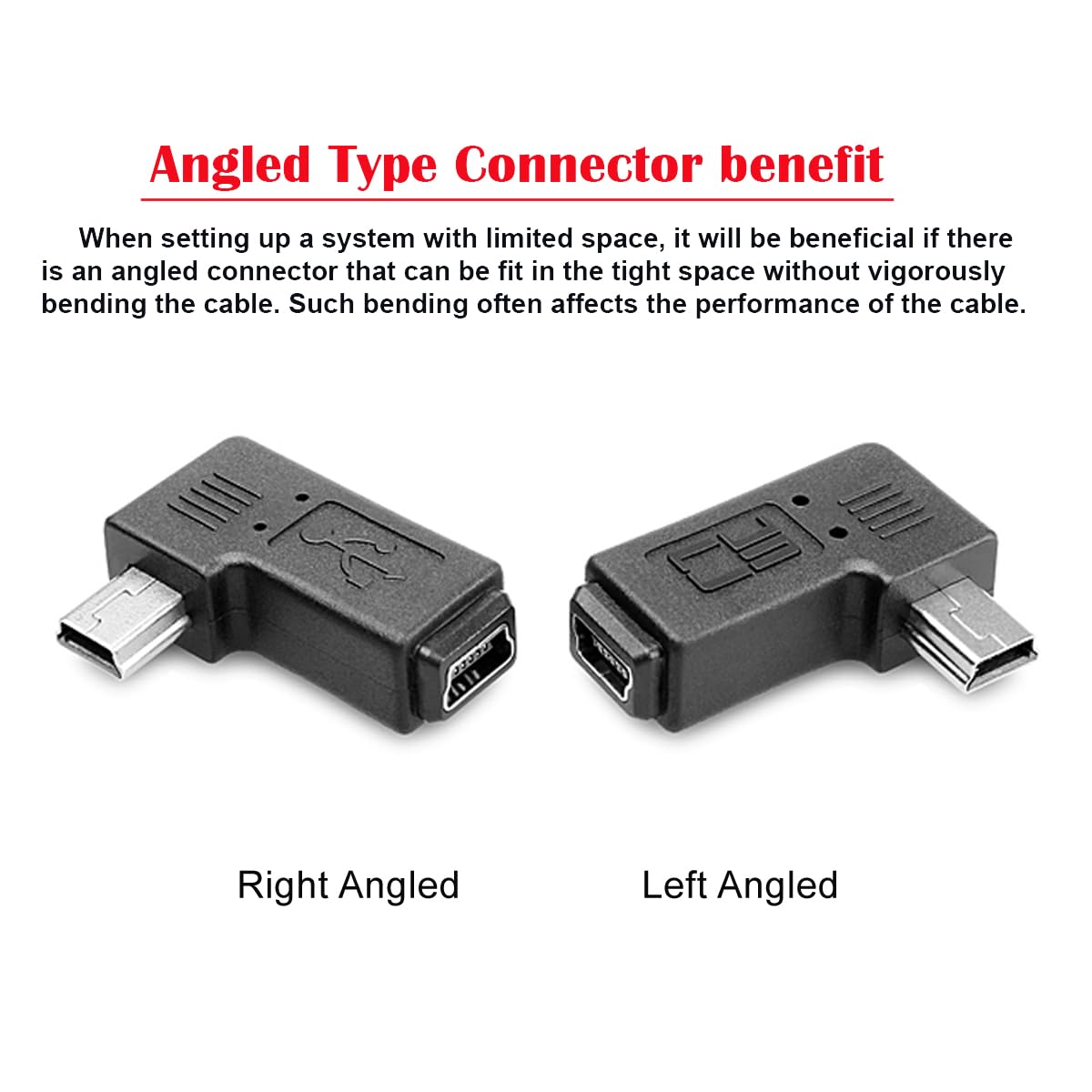 chenyang 2 Pack Mini USB 5 Pin Male to Female 90 Degree Left & Right Angled Extension Connector Adapter
