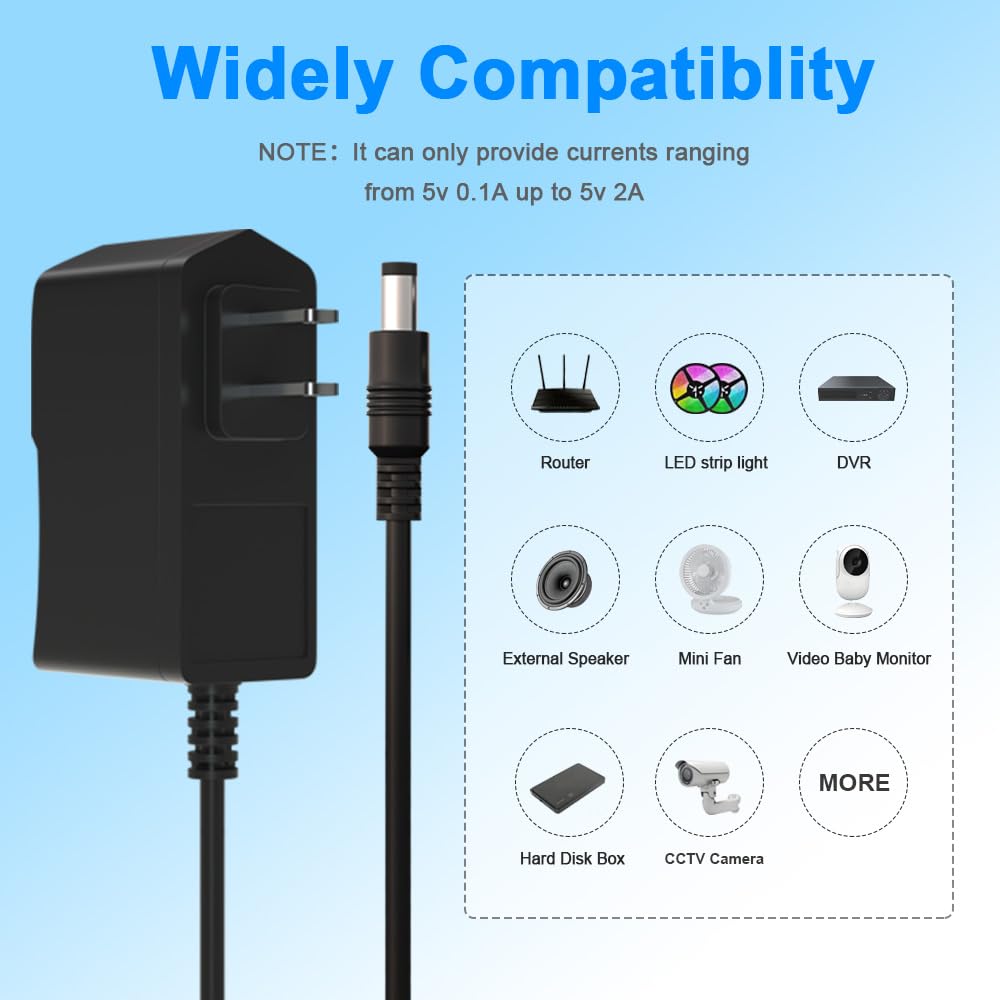 ENGFYADSY 5V 2A Power Supply Adapter, 100V-240V AC Power Adapter Wall Charger with 8 Tips for TV Box, Camera, Speaker,Router & More DC 5V Devices
