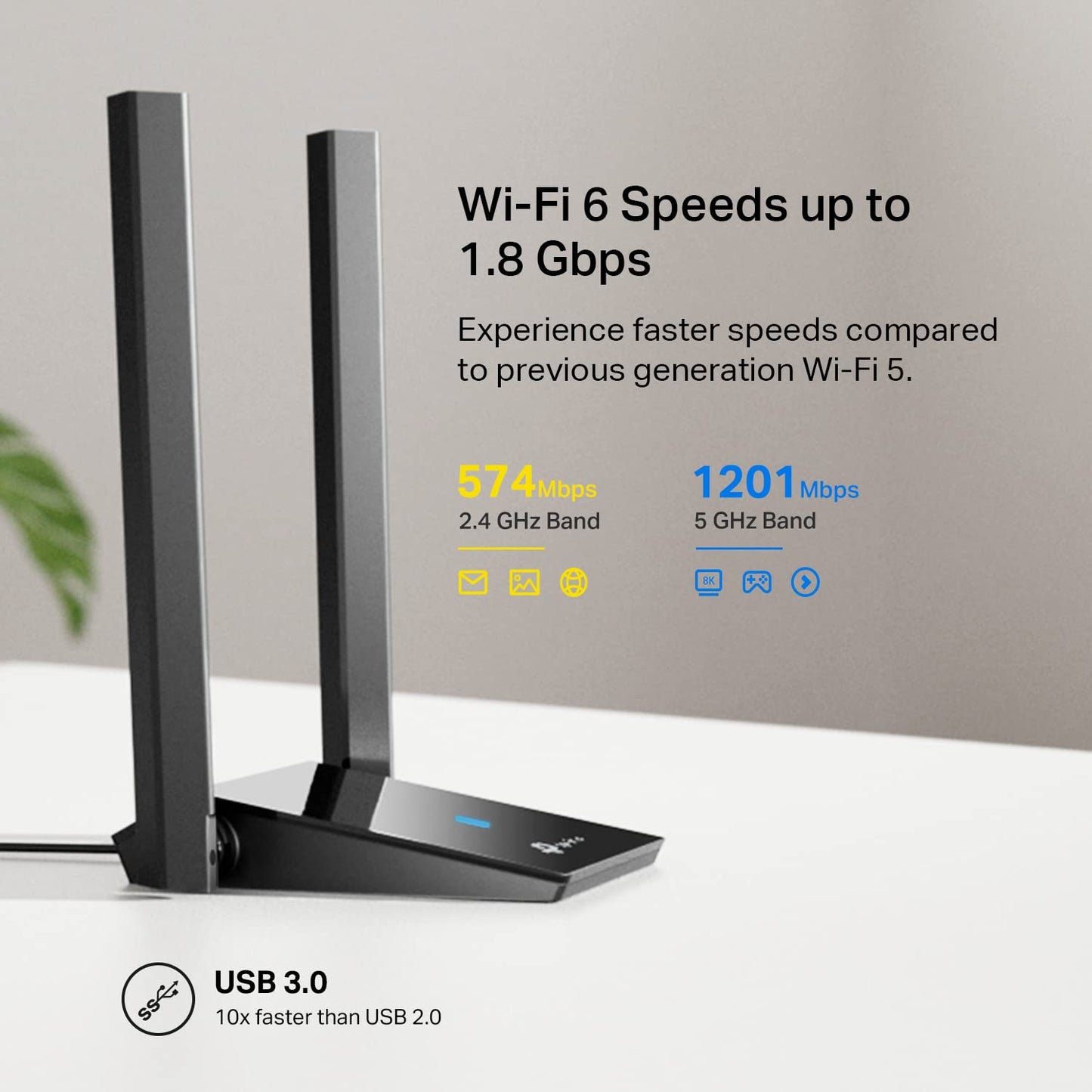 TP-Link WiFi 6 USB Adapter for Desktop PC - (Archer TX20U Plus) AX1800 Wireless Network Adapter with 2.4GHz, 5GHz, High Gain Dual Band 5dBi Antenna
