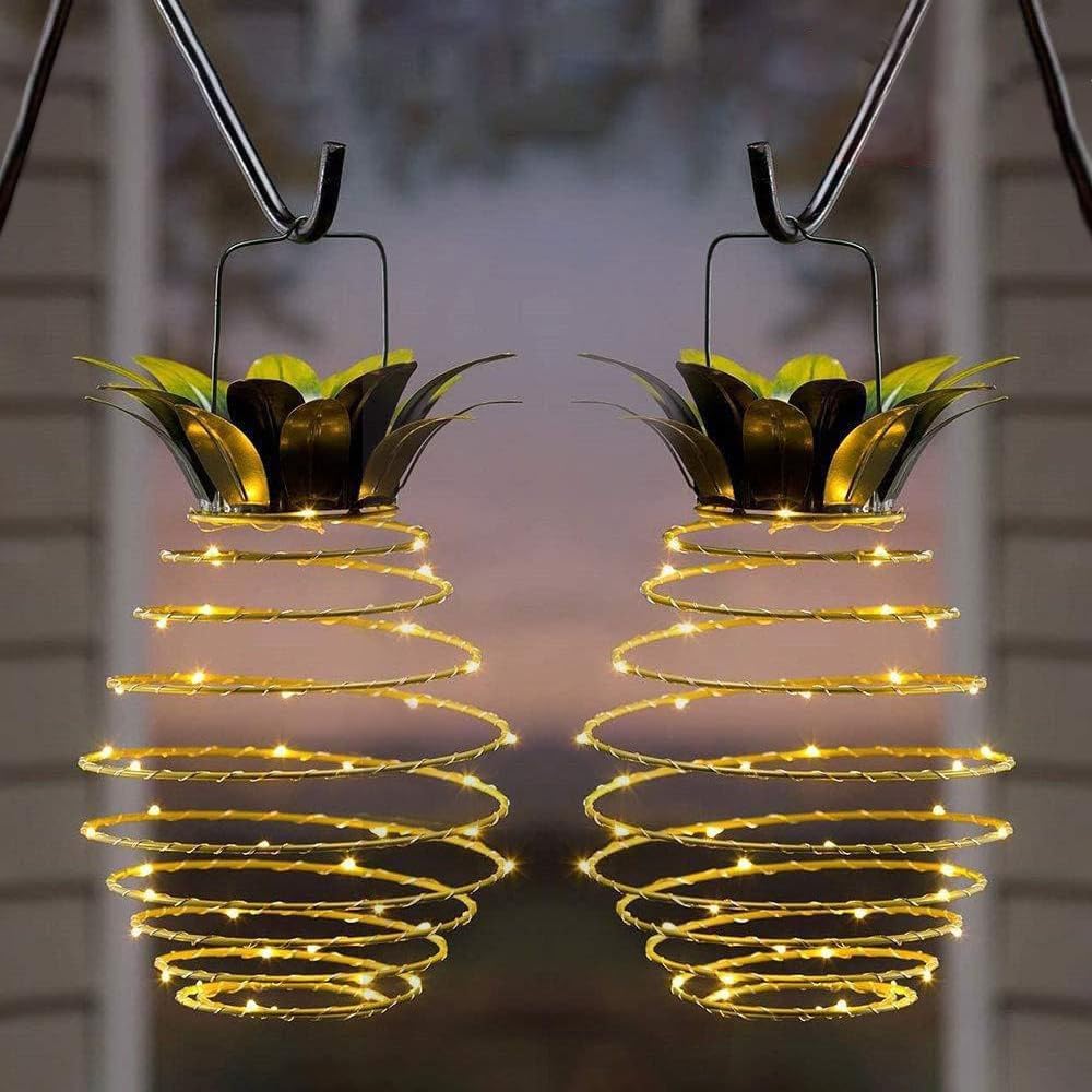 JHPGEOE 2 Pack Outdoor Solar Hanging Lantern Lights - 60LED Waterproof Solar Pineapple Light Outdoor for Garden,Yard Porch Lawn Backyard Landscape
