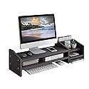 KUAIYU Computer Monitor Riser, 2 Tier Wooden Stand With Two Layer Storage Rack, Black Desktop Organizer for PC/Laptop, Home & Office