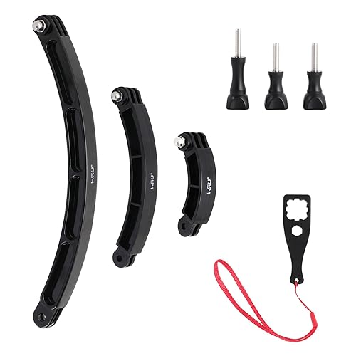 HSU 3 in 1 Curved Extension Arm Kit, Extension Pivot Arm Adjustable Monopod Bracket for GoPro Hero 13/12/11/10/9/8/7/6/5 Black, Session 5/4, DJI Osmo