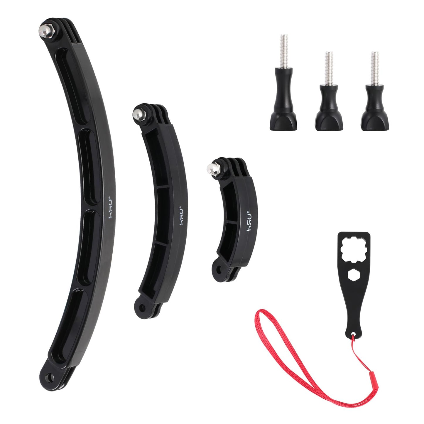 HSU 3 in 1 Curved Extension Arm Kit, Extension Pivot Arm Adjustable Monopod Bracket for GoPro Hero 13/12/11/10/9/8/7/6/5 Black, Session 5/4, DJI Osmo