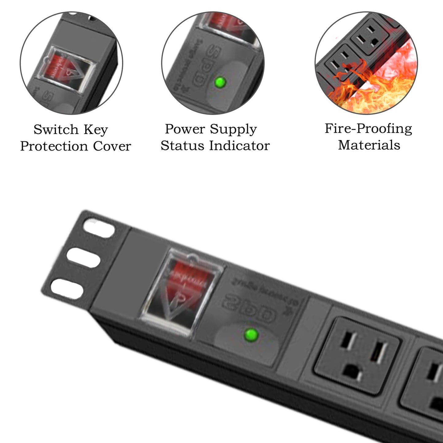 Surge Protector Power Strip 1U Rack Mount PDU,8 Wide-Spaced Outlet Extender, Mountable Heavy-Duty Electric 5.9 ft Extension Cord Strip for Server
