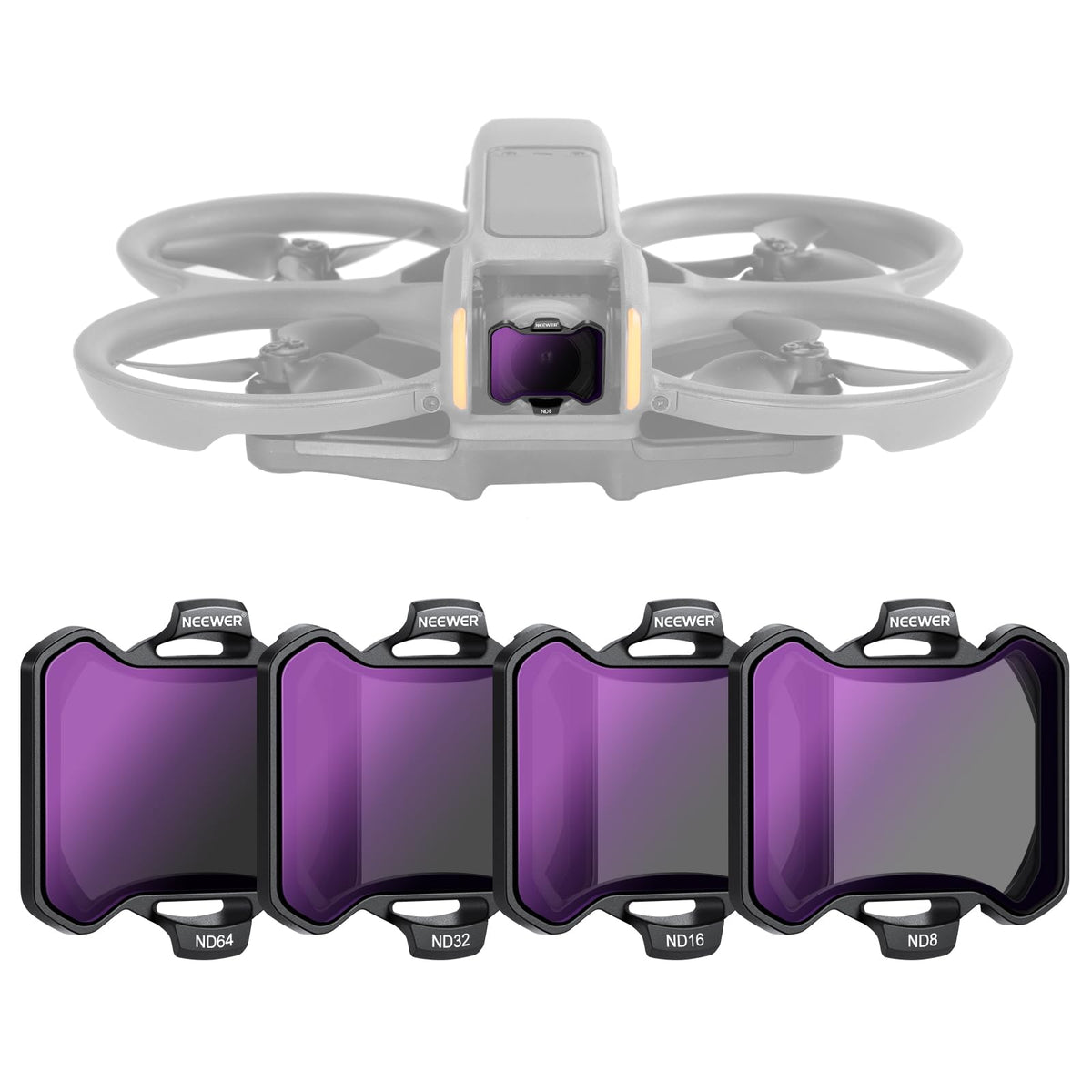 NEEWER 4 Pack Neutral Density Filters Set Compatible with DJI Avata 2, Neutral Density Filters ND8/ND16/ND32/ND64 Drone Accessories, Double Sided