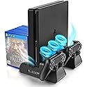 URWOOW Vertical Stand for PS4/PS4 Slim/PS4 Pro - Cooling Fan with PS4 Charger Controller Charging Station with Game Storage (Black)