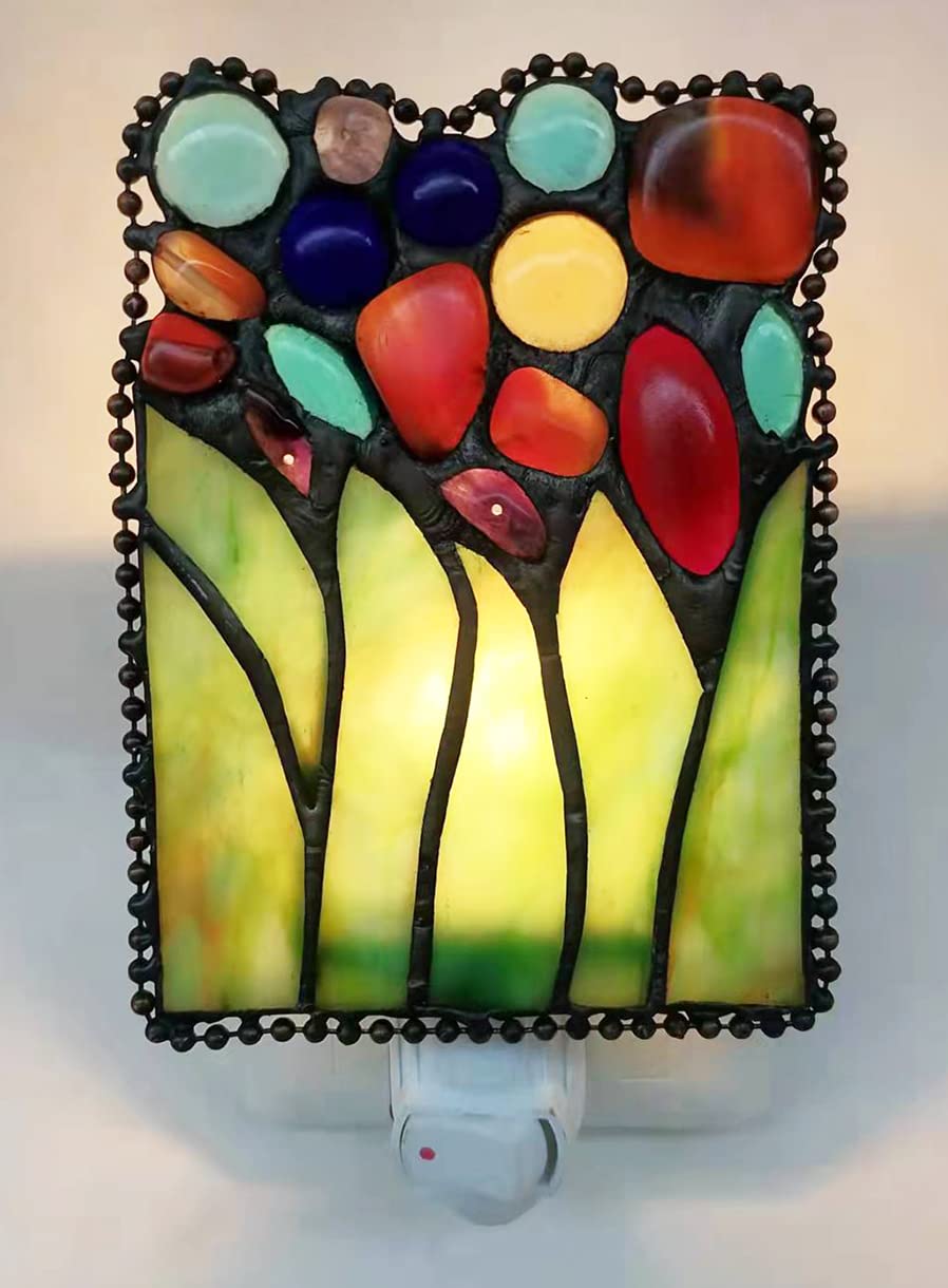 HUIMEIJU Tiffany Glass Night Light - Bedroom, Study, Aisle, Gem, Green Glass