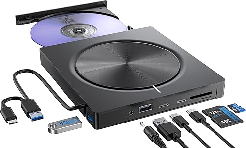 Umaniy External CD/DVD Drive,8 in 1 DVD Player for Laptop,USB 3.0 Portable DVD Reader Writer ROM Drive,CD Burner External Disk Drive Compatible