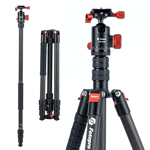 Fotopro 73" Carbon Fiber Tripod for Camera Compact Travel Tripod with Ball Head Detachable Monopod with Quick Release Plate and Camera Bag Load up