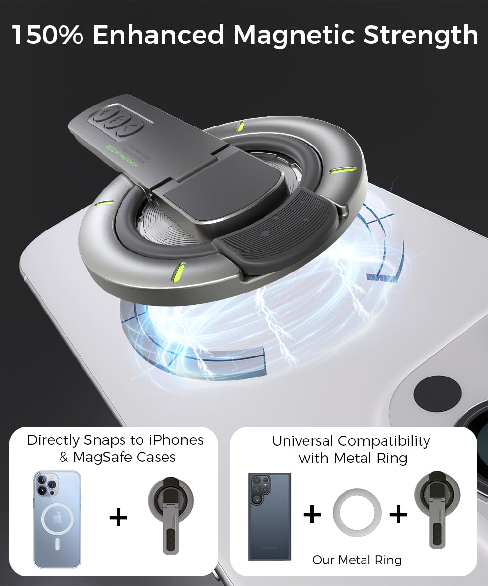 Warherd Phone Grip for Magsafe Phone Stand 360°Roration Gym Holder Phone Kickstand Silicone Finger Ring Innovative Pressure-Relief Damping Hinge
