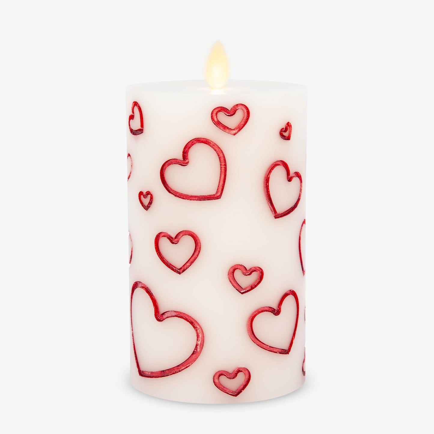 Luminara Debossed Hearts Pillar Candle Metallic Red - Patented Flickering Flameless Technology - Valentine's Day Collection - Remote Ready - 6.5"