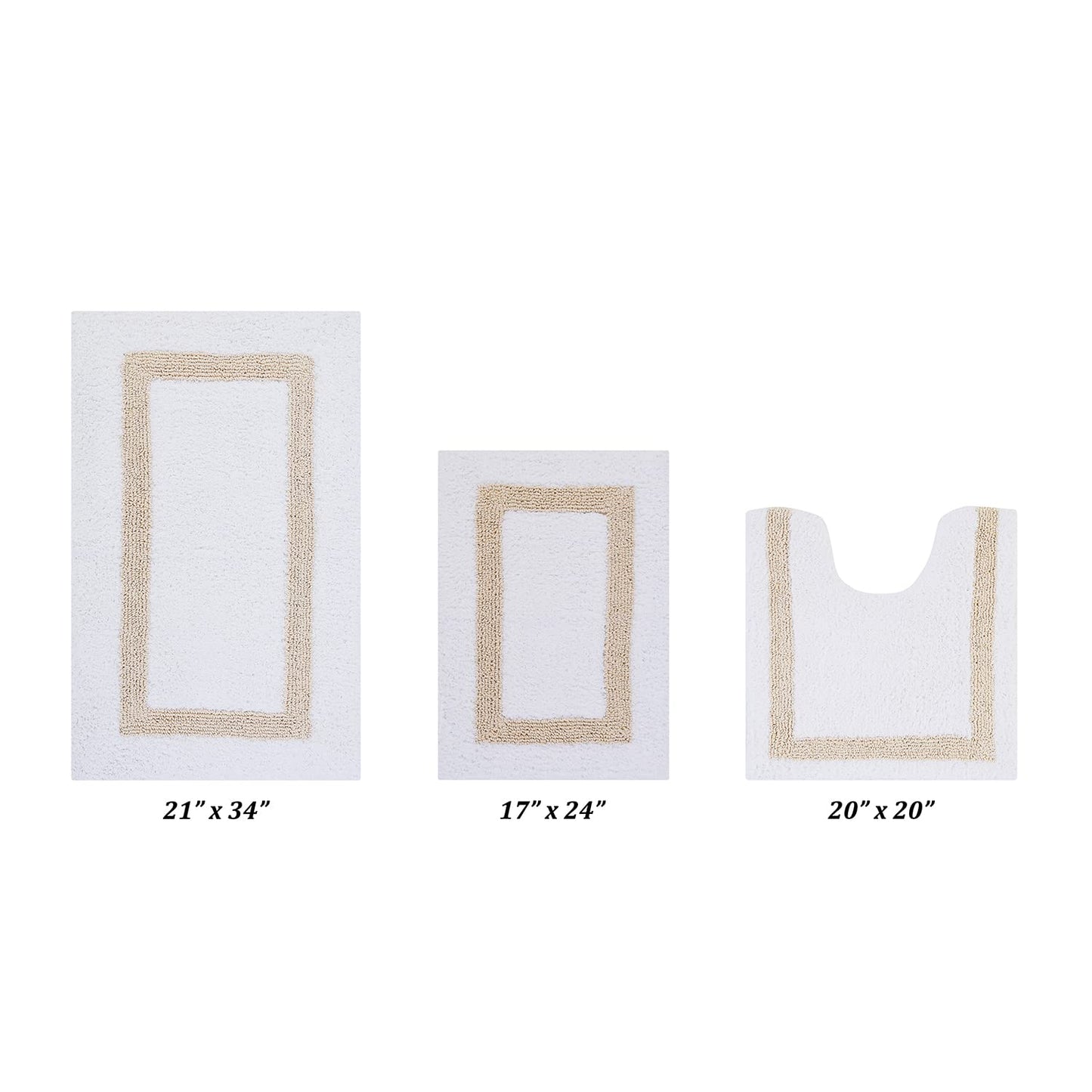 Better Trends 100% Cotton Hotel Collection Bath Mats Set, White & Sand Mats - Tufted, Reversible & Absorbent & Machine Washable 3 Piece Bathroom Rug…