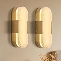 Golbasdena Alabaster Wall Sconces Set of Two, Natural Marble Gold Wall Lamp