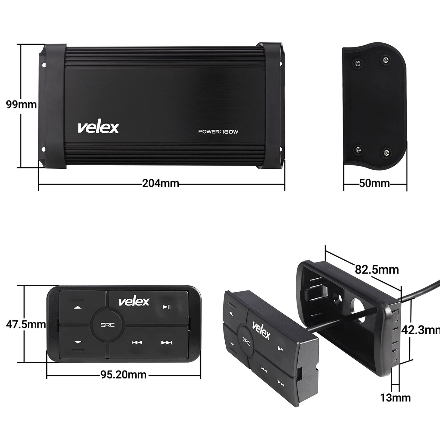 Water Resistant Bluetooth Marine 4 Channel Class A/B Amplifier Media Stereo on Boats UTV ATV Golf Carts and Cars