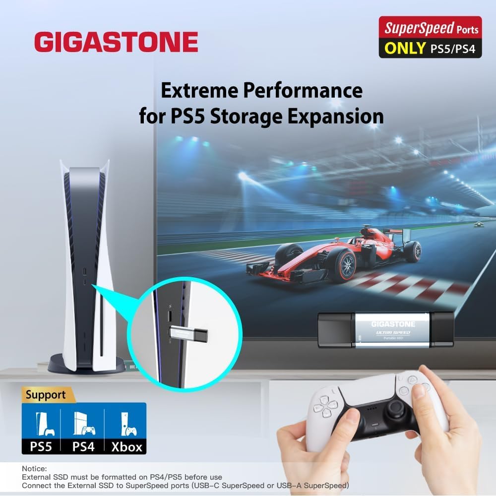 Gigastone Duo Go USB-A+C 1TB Dual External Portable SSD 500MB/s Glossy Surface, Supports Apple 4K 60fps ProRes HDR Video Recording USB3.2 Gen 2