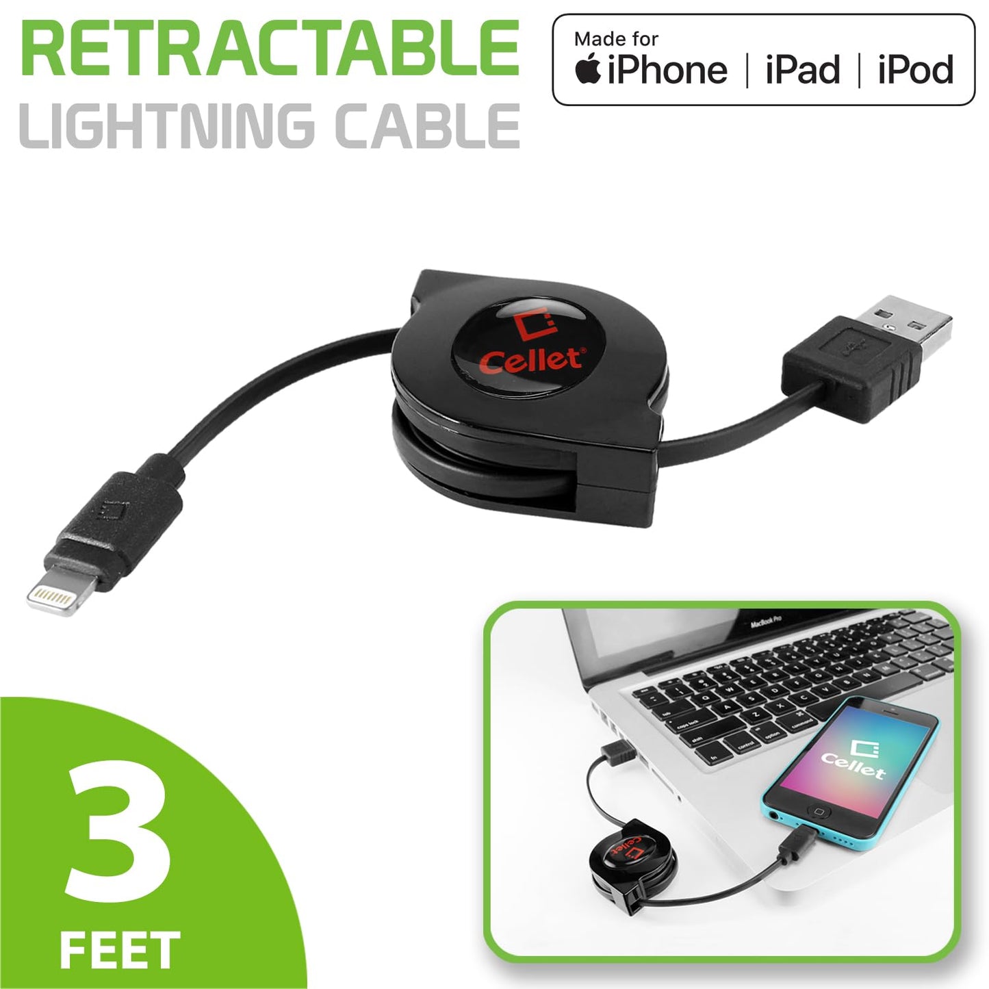 Retractable Lightning iPhone Cable, Charging Cord Compatible with Apple iPhone 14 Pro Max Plus mini 13 12 11 Xs Xr X SE 8 7 6 5 iPad Pro Air Mini 6…