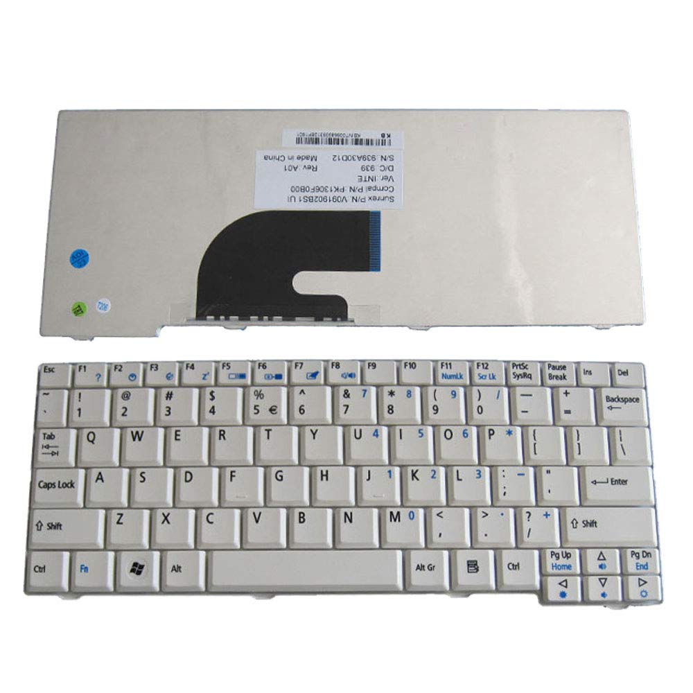 YUHUAI Laptop Replacement Keyboard Fit Acer Aspire ZG5 ZG8 ZA8 D150 D210 D250 EM250 KAV10 KAV60 US Layout (White)