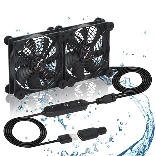 Xiaoqijia Dual 120mm Fan with 10 Speed USB 5V DC 12V IPX5 Waterproof Cooling Fan for Tablet TV Receiver Router DVR Xbox Greenhouse Kennel Computer