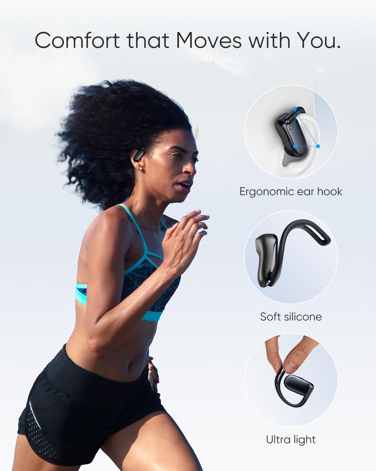 NEOQOQO Open Ear Headphones, 0.28oz Lightweight Next-Gen Bluetooth 5.4 Air Conduction Wireless Earbuds w/Extra Bass, 48H Playtime, 3 EQ Modes, ENC…