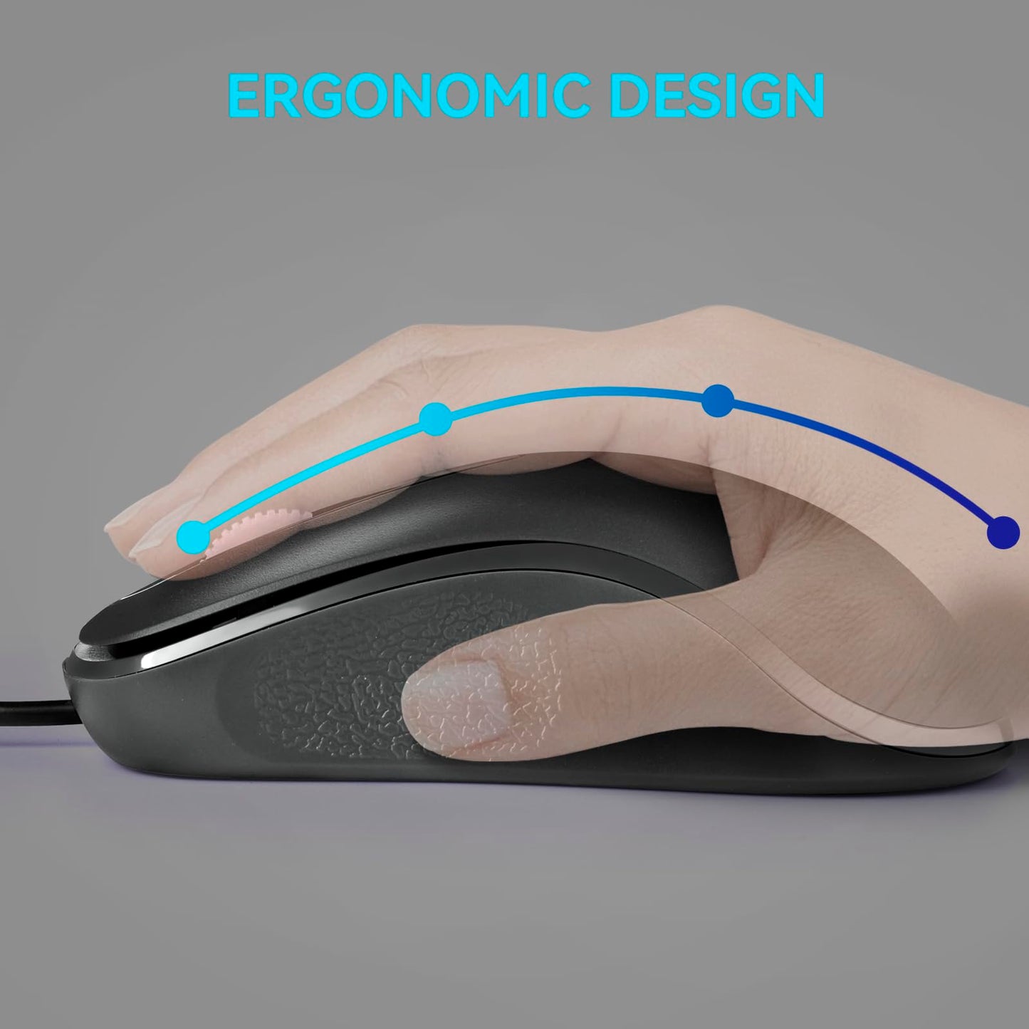 Mofkirg Classic Wired Office Mouse Ergonomic USB Optical 3-Button 1000 DPI Comfortable Durable for Windows Mac Laptop Desktop Black (1)