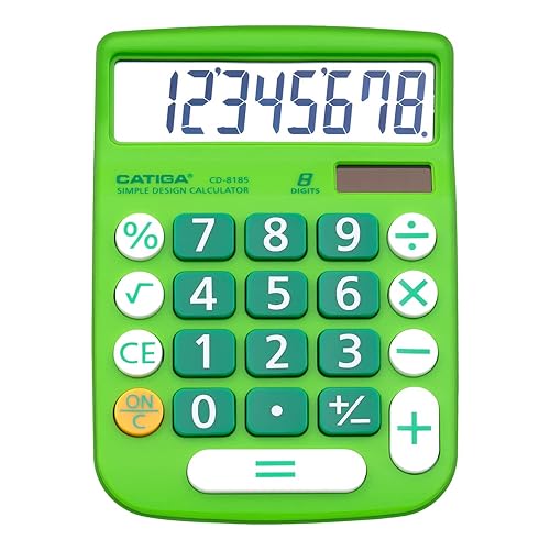 CATIGA Desktop Calculator 8 Digit with Solar Power and Easy to Read LCD Display, Big Buttons, for Home, Office, School, Class and Business, 4 Function