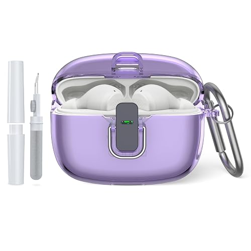 Transparent TPU Protective Cover with Carabiner for JBL Vibe Beam 2 Charging Case, Compatible with JBL Vibe 200TWS/JBL Vibe Beam/Beam 2 Lock Clip Case