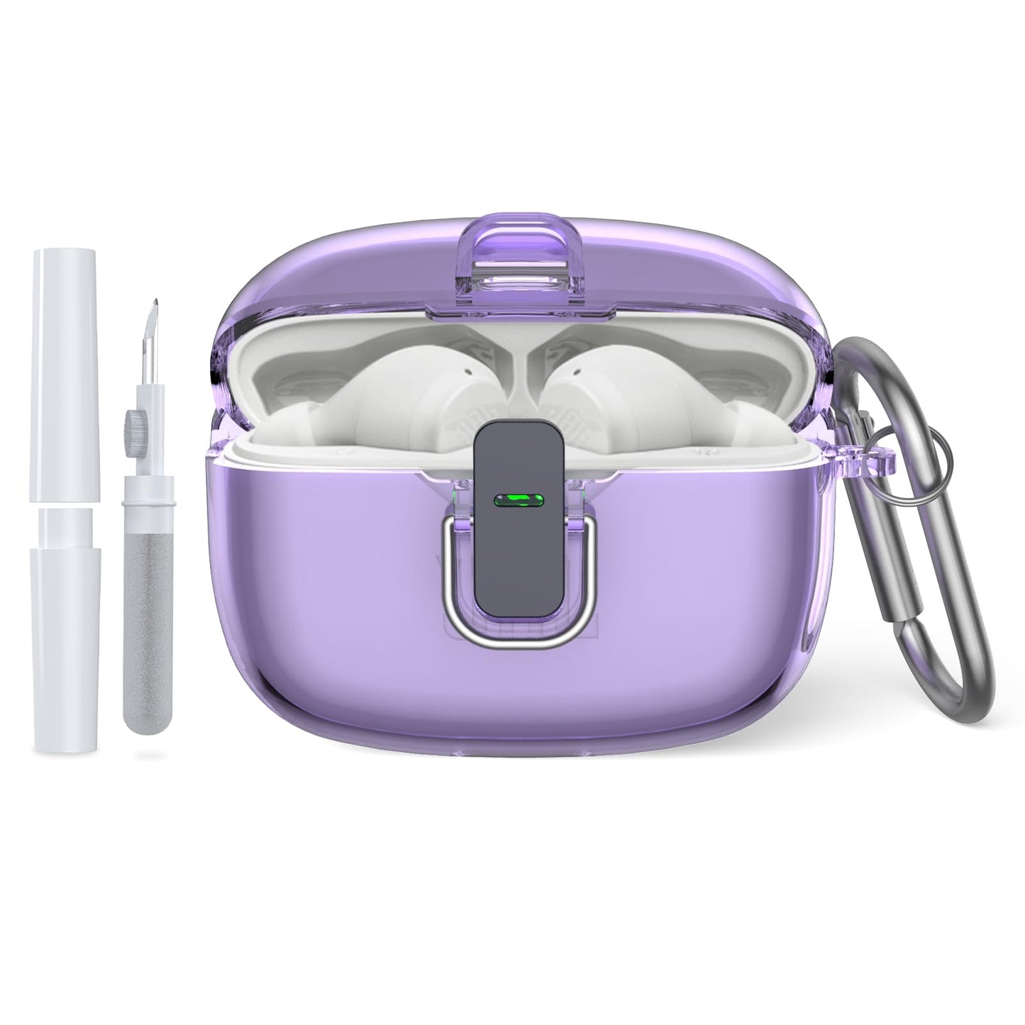 Transparent TPU Protective Cover with Carabiner for JBL Vibe Beam 2 Charging Case, Compatible with JBL Vibe 200TWS/JBL Vibe Beam/Beam 2 Lock Clip Case