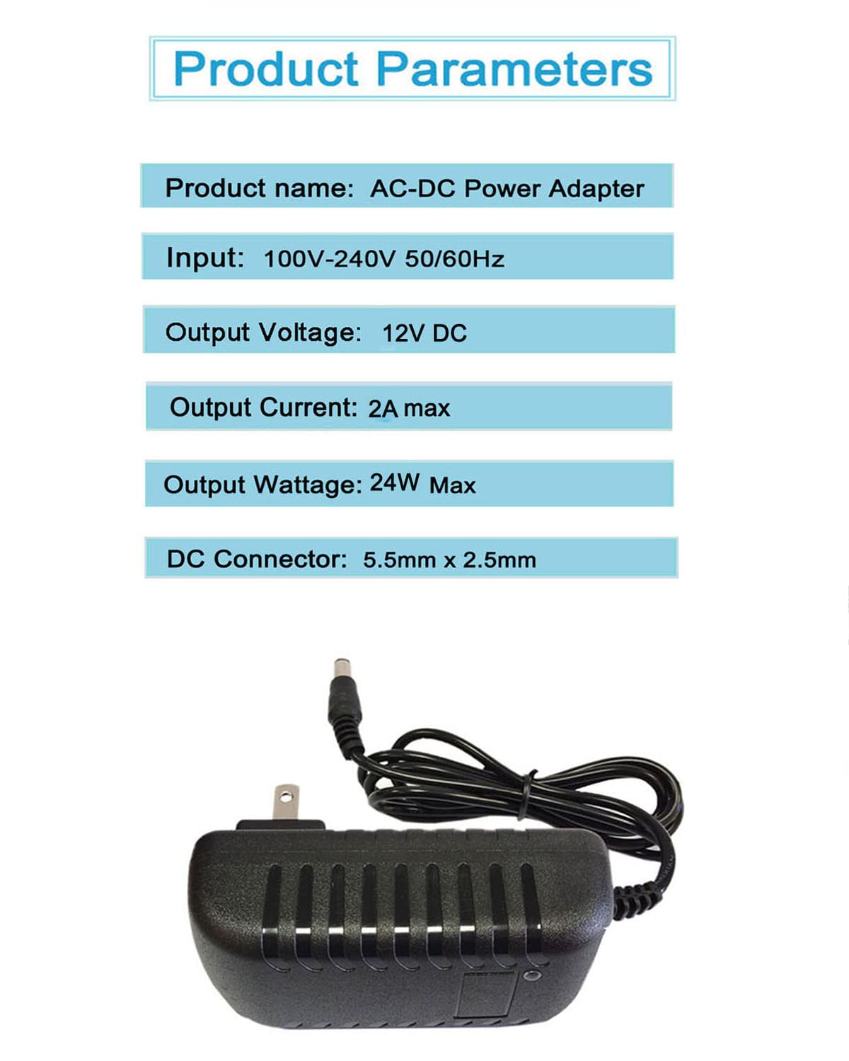 12 Volt 2A Power Supply DC 12v Power Cord 100-240V AC to DC 12V 2Amp 1A Power Supply Adapter 12V AC/DC Adapter Transformer 5.5mm x 2.5mm dc Plug…